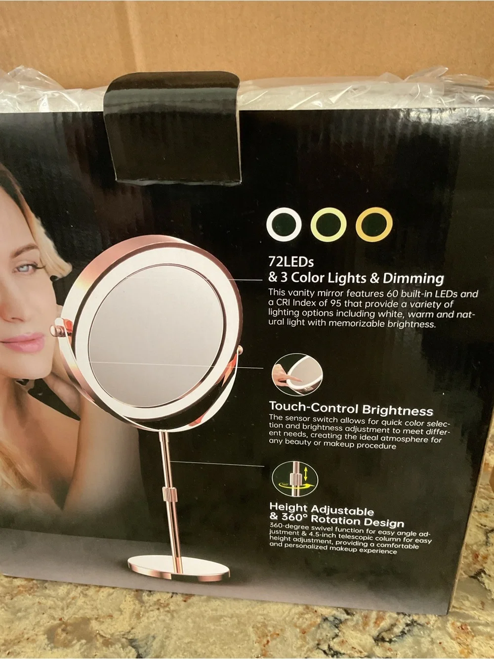 HD Double-Sided Lighted Vanity Mirror in Rose Gold